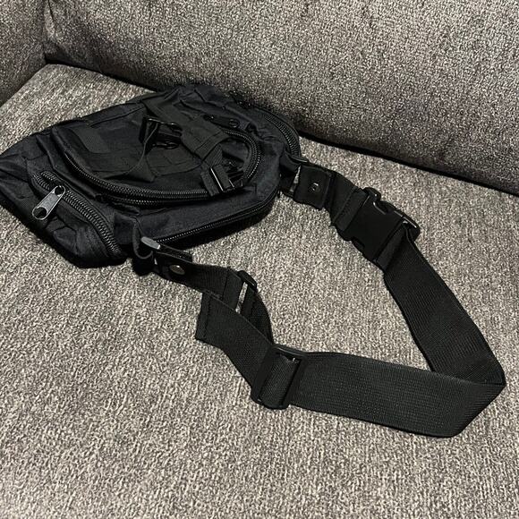 Multifunctional Canvas Camera Bag Black Waist Pack Tactical Hiking Camp Outdoor - Picture 9 of 11